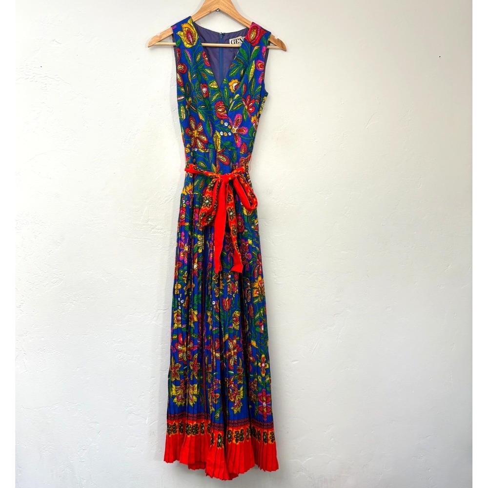 Geno California Vintage Palazzo Jumpsuit Women Size XS Floral Belted Pleated